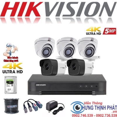 TRỌN BỘ 5 CAMERA QUAN SÁT HIKVISON 5.0 MPX CÓ ÂM THANH